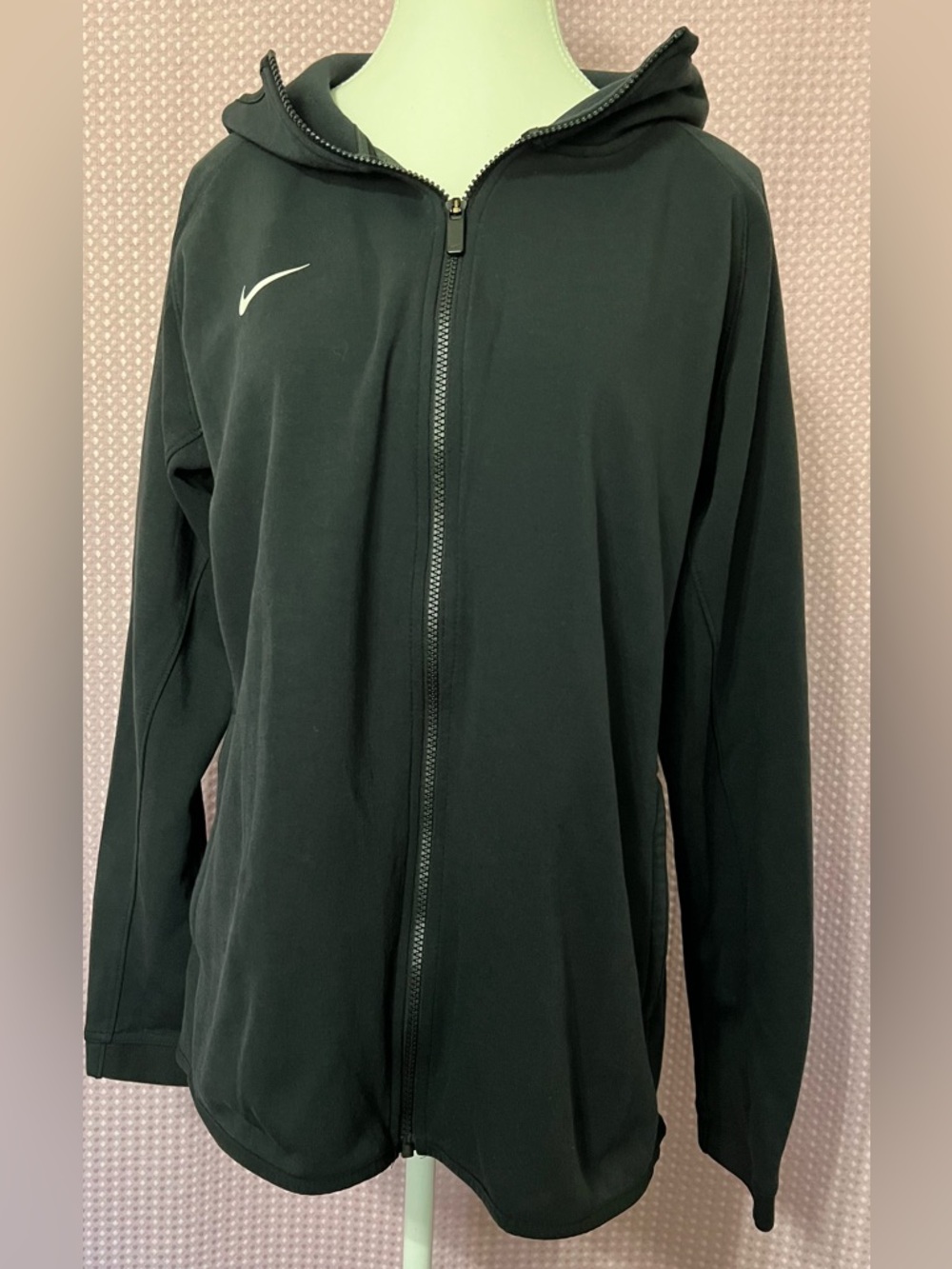 Nike Black Full-Zip Athletic Hoodie with White Swoosh
